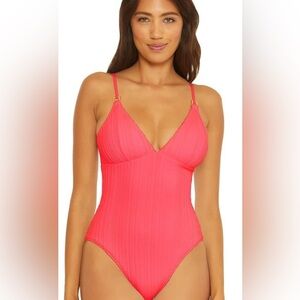 BECCA Women's Standard Moon Ridge One Piece Swimsuit, Plunging V-Neckline,